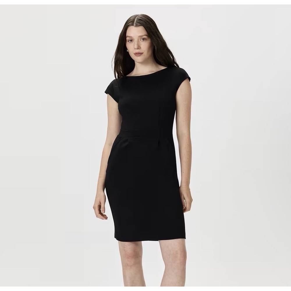 Quince Ultra-Stretch Ponte Cap Sleeve Sheath Dress Black Small Office Chic NWT